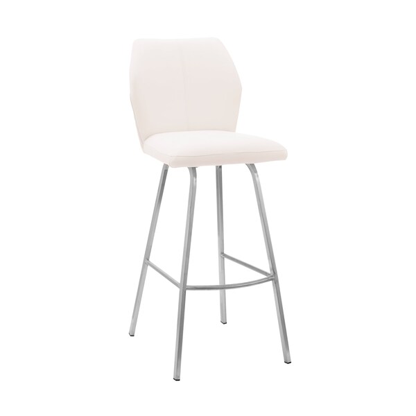 Armen Living Tandy White Faux Leather and Brushed Stainless Steel 30" Bar Stool LCTNBABSWH30 - main